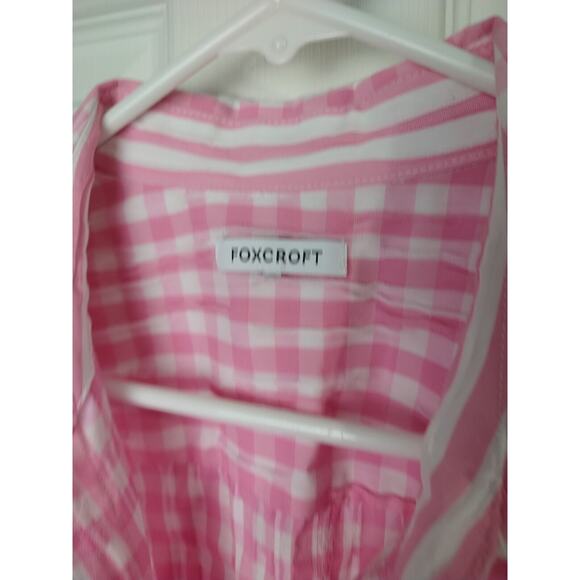 Foxcroft Woman 2X Button Up Pandora Pink White Gingham Cotton Blend - Picture 2 of 8